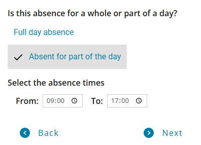 Absence start and end times